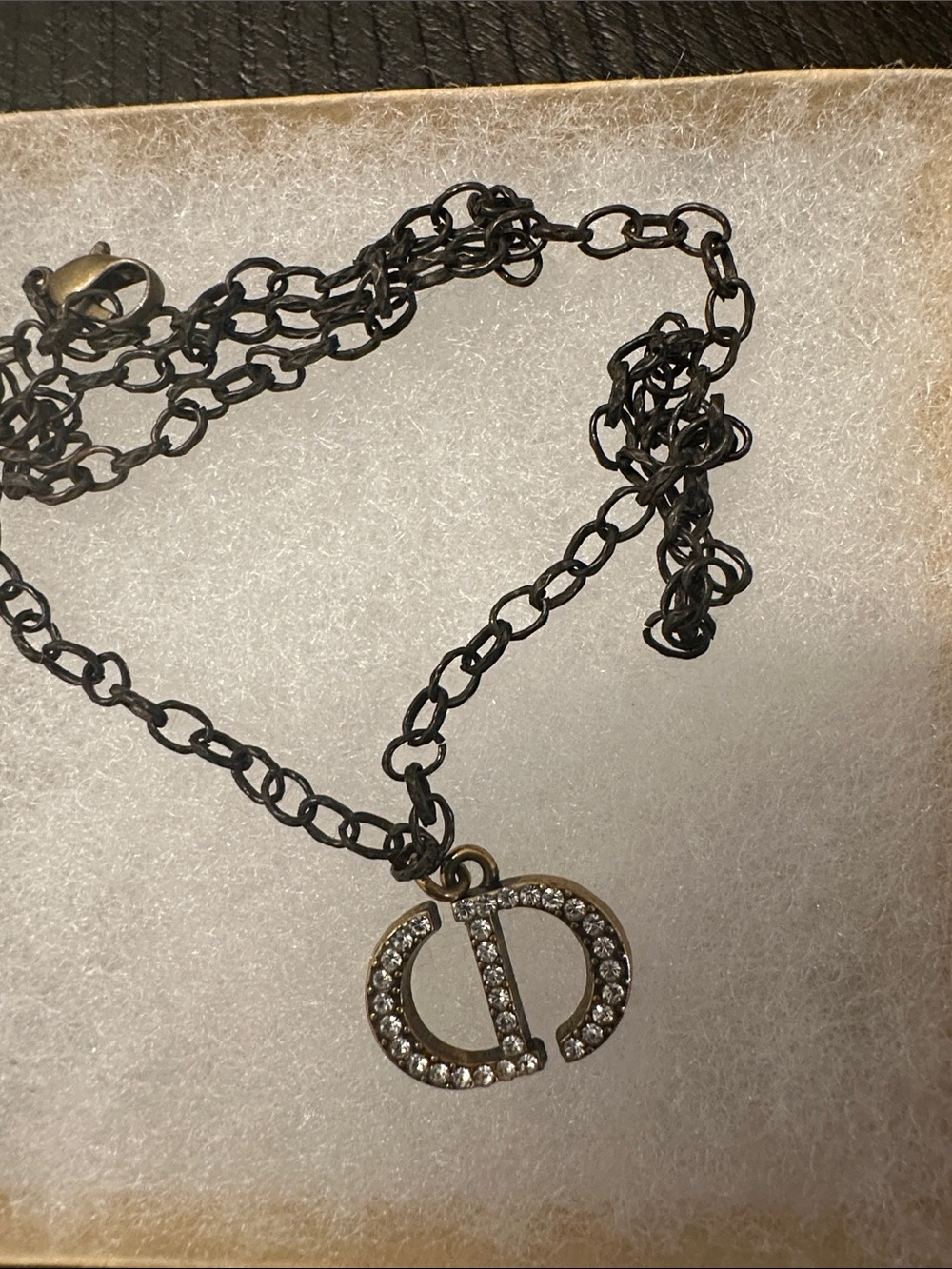 Dior Black Chain Crystal-Embellished Double-C Logo Pendant Necklace